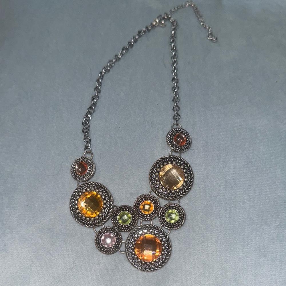 Silver and Yellow Asymmetrical Medallion Necklace